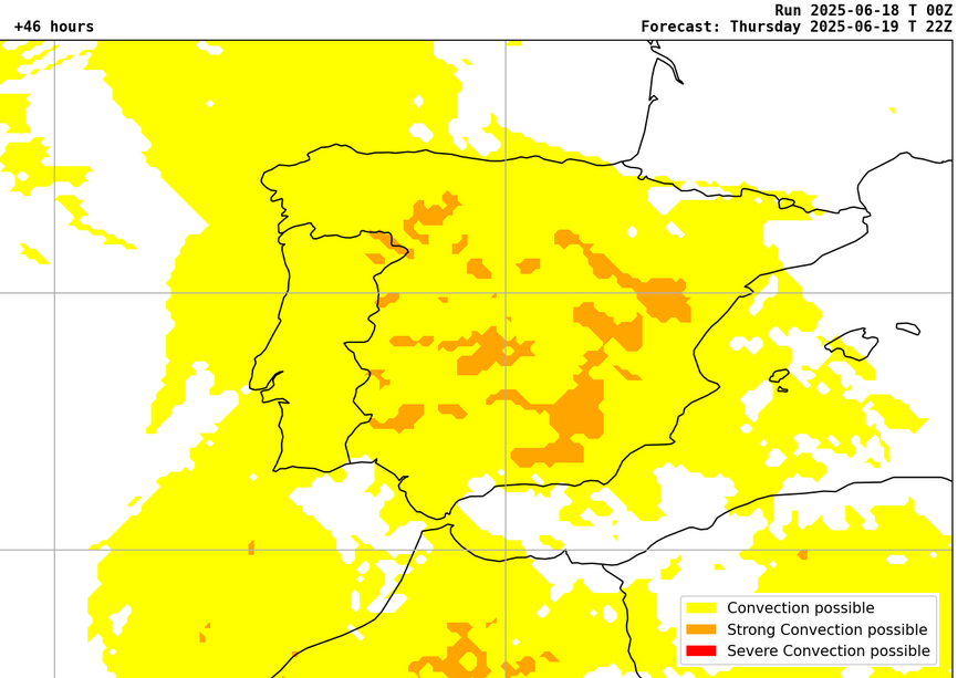 Previsão de potencial de aguaceiros e trovoadas 