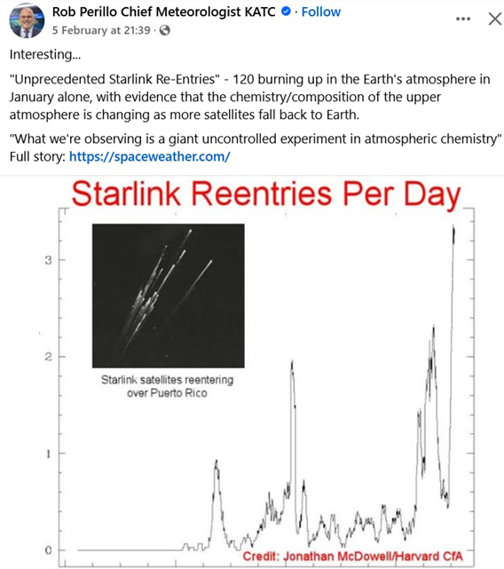 Aumento das reentradas de satélites do starlink